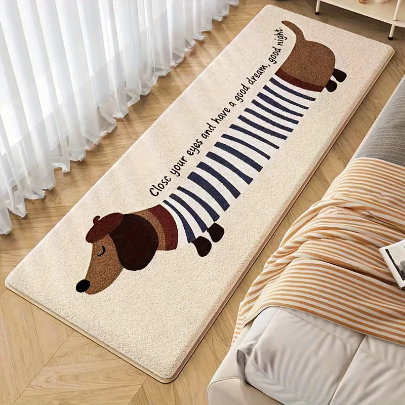 Tapis long chien VIKAMA Tapis de chevet de chambre à coucher Tapis de fenêtre en baie Tapis de salon Paillasson mignon Tapis de salle de bain absorbant Décoration de la maison