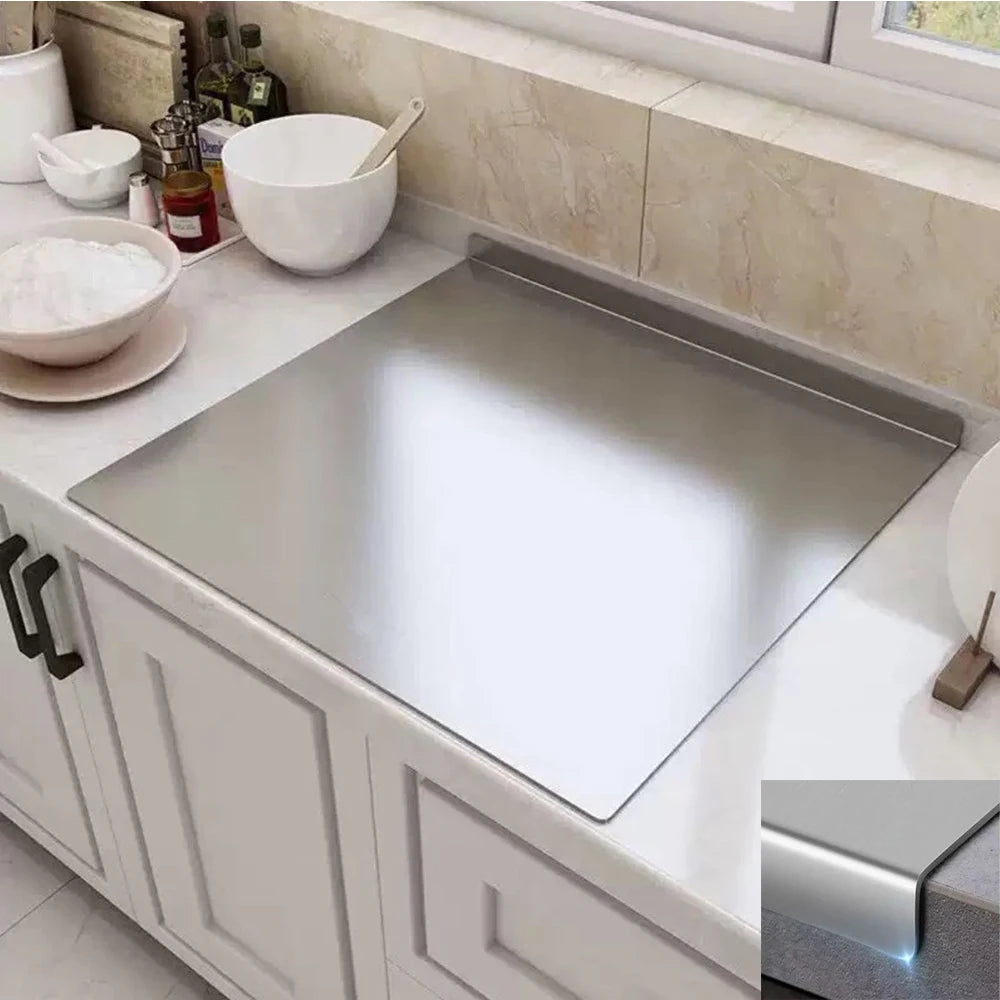 Tabla de cortar de acero inoxidable en forma de L, tamaño grande, panel doble, multifuncional, para cortar frutas y amasar en la cocina del hogar