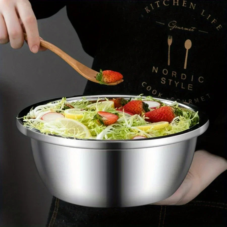 Bol mélangeur gradué en acier inoxydable pour pétrir la pâte, salade, cuisson, récipient de cuisine