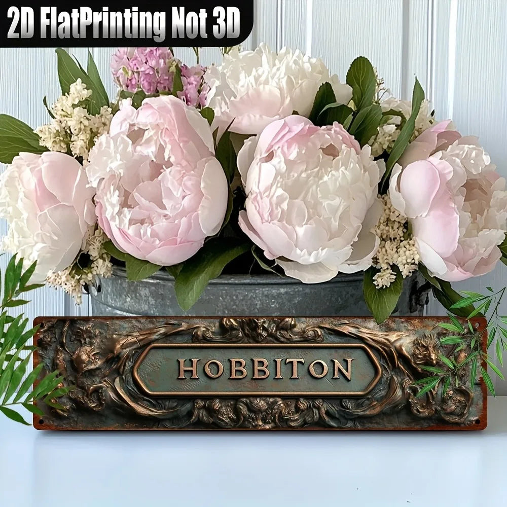 Hobbiton Retro Metal Sign - 4x16" Vintage Floral Wall Decor, Home Cafe Farmhouse Art