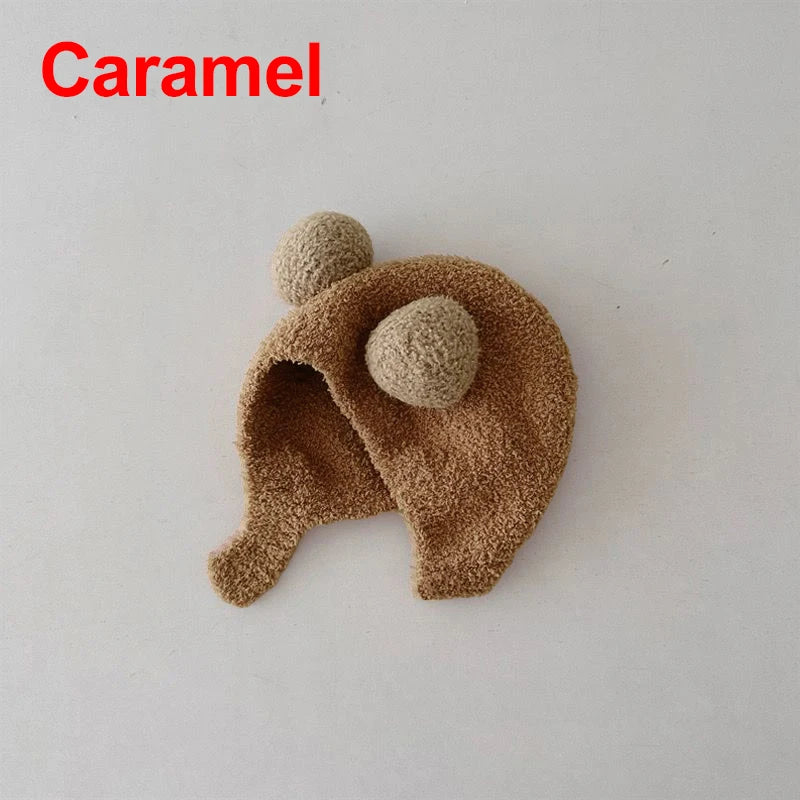 Mignons Bonnets d'Hiver Chauds pour Bébés Filles Garçons, en Polaire avec Bordure en Laine et Boule, Bonnets Solides en Laine avec Protection des Oreilles, Doux, pour Nouveau-Nés