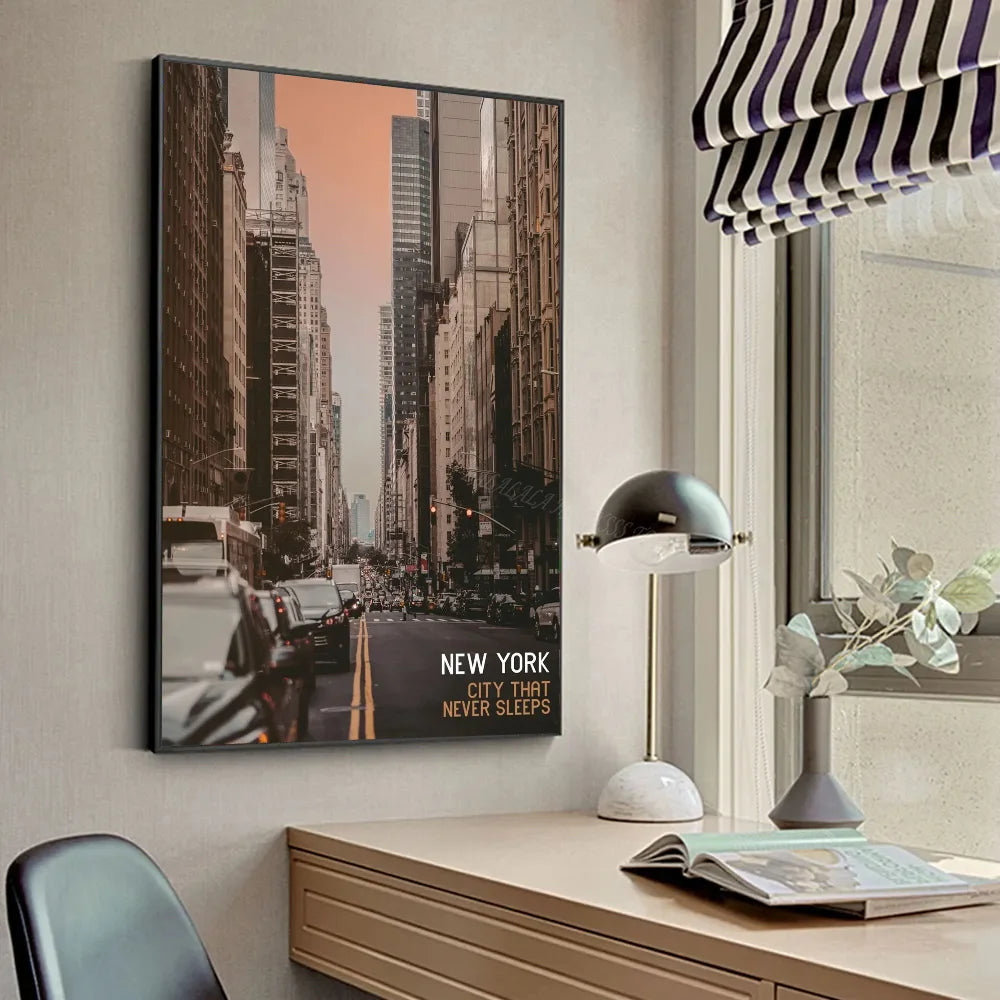 Affiche d'art Paysage nocturne de Manhattan à New York Moderne Affiches HD Décoration Maison Chambre Bar Café Peinture Murale