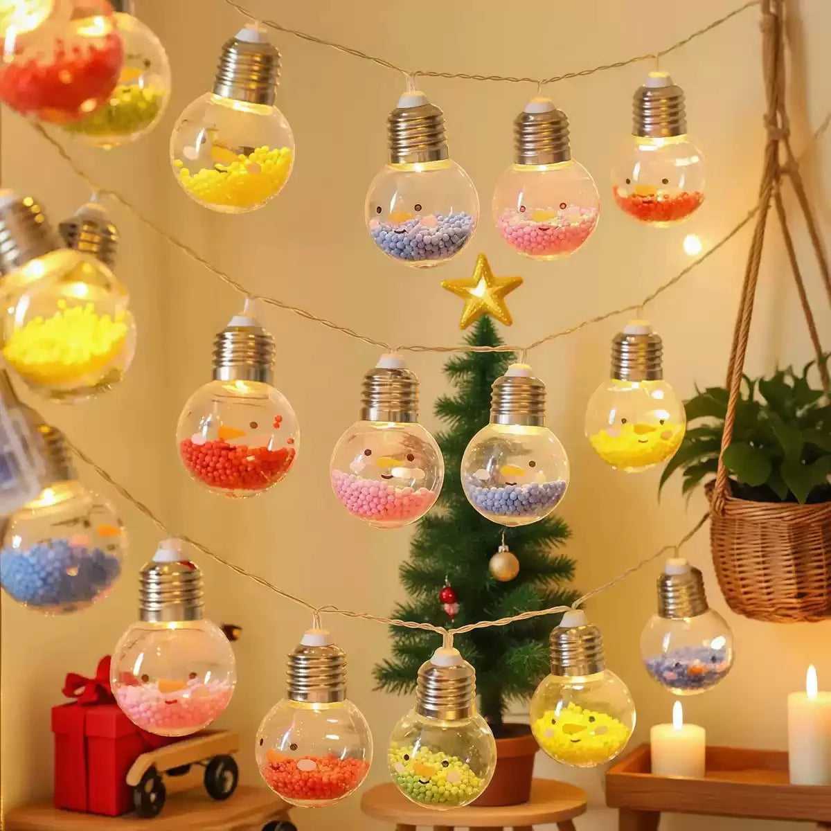1 ud. 1,5 M10LED Guirnalda de luces de Navidad con bombillas y bolas sonrientes, Lámpara decorativa de árbol de Navidad, Luces de hadas para habitación, Fiesta de cumpleaños