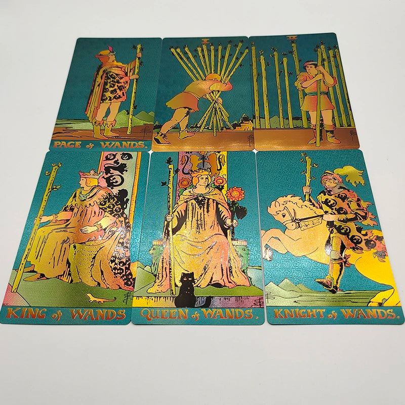Nouvelles cartes de tarot dorées, magnifique jeu étanche, jeu de société mystère, oracle de divination coloré avec boîte cadeau