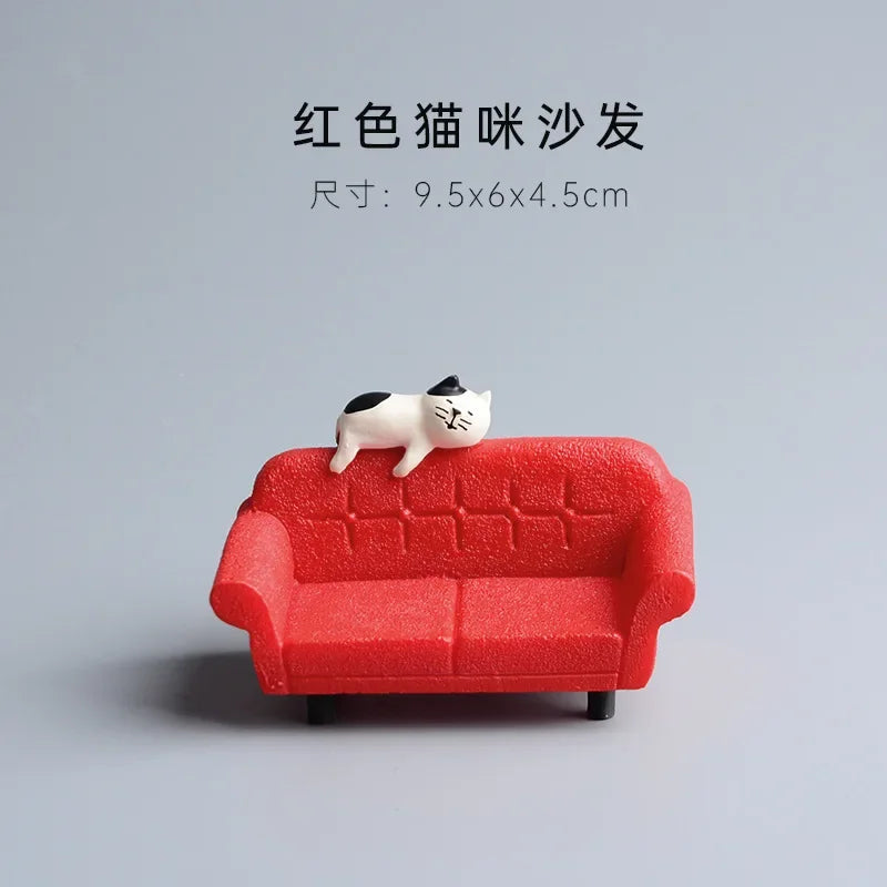 ZAKKA Miniaturas Estudio Estantería Decoración Hogar Lindo Gato de Dibujos Animados Retro Escritorio Gramófono Adorno Artesanía Accesorios Casa de Muñecas Juguete Regalo