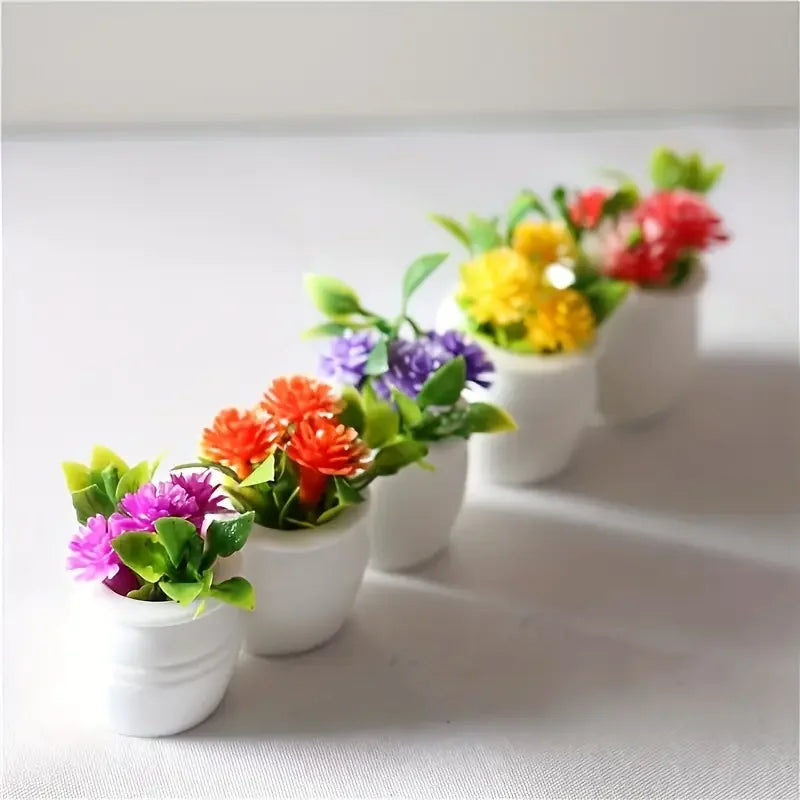 5 mini macetas decorativas, casas de muñecas, flores artificiales vibrantes, decoración del hogar, mini macetas para coche, regalos de vacaciones, detalles de fiesta
