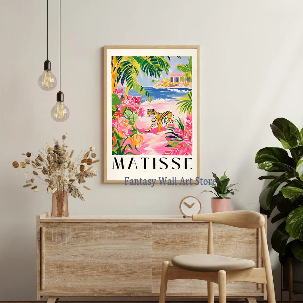 Matisse Animals in The Bathroom Poster Wild Animals Matisse Art Painting Wall Decor Colorful Wall Decoration Canvas Prints Gift