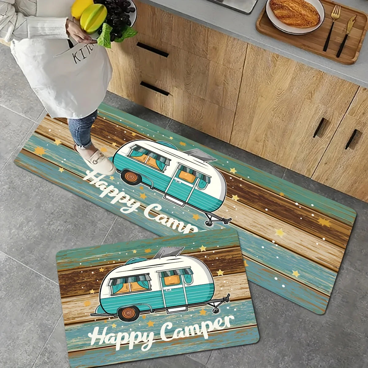 Alfombra de franela para coche con vetas de madera vintage VIKAMA, alfombra suave y cómoda para dormitorio, sala de estar, felpudo de entrada, decoración del hogar