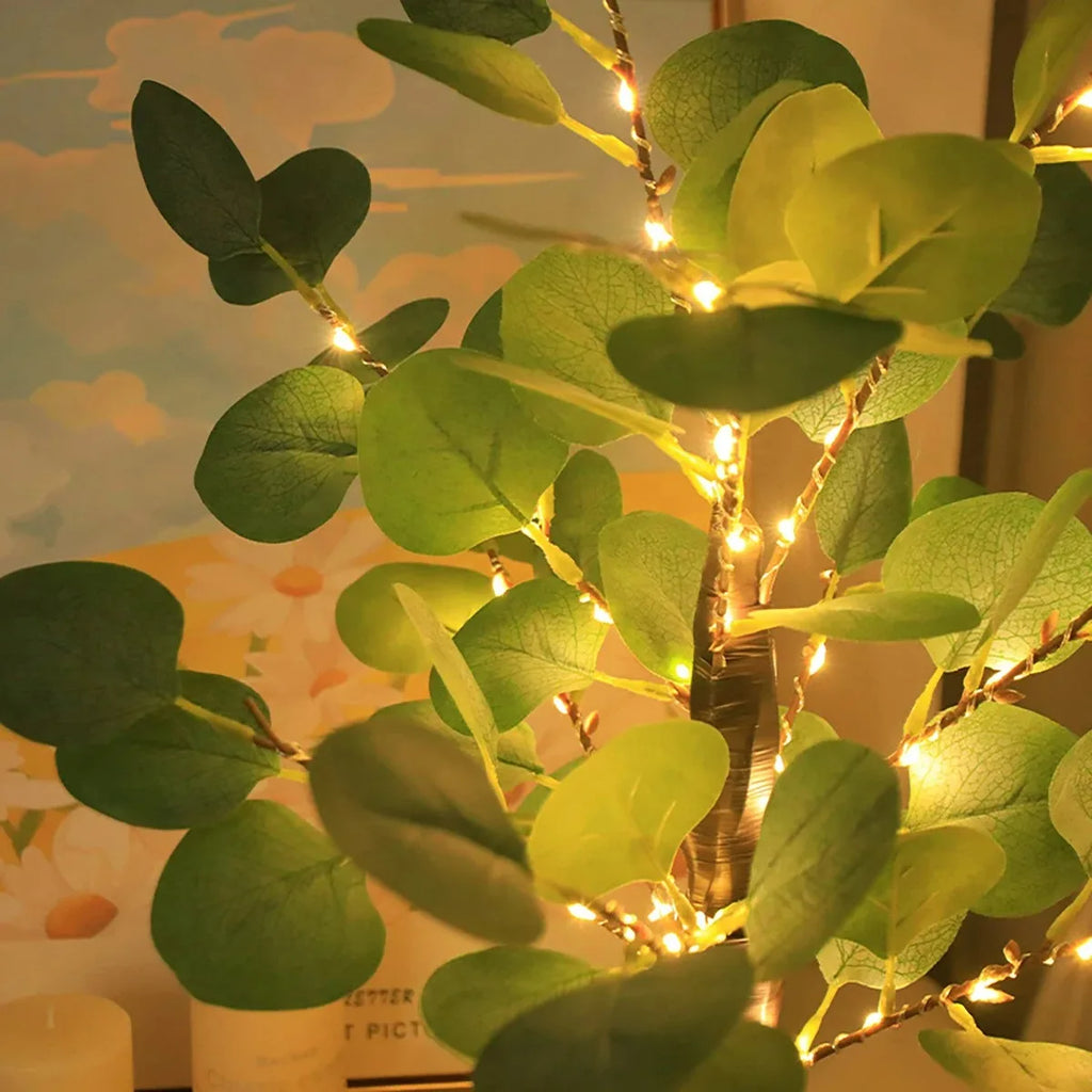 Luces LED para árbol de eucalipto artificial, con batería y USB, para decoración de habitaciones, fiestas, lámpara de Navidad, regalo de Acción de Gracias