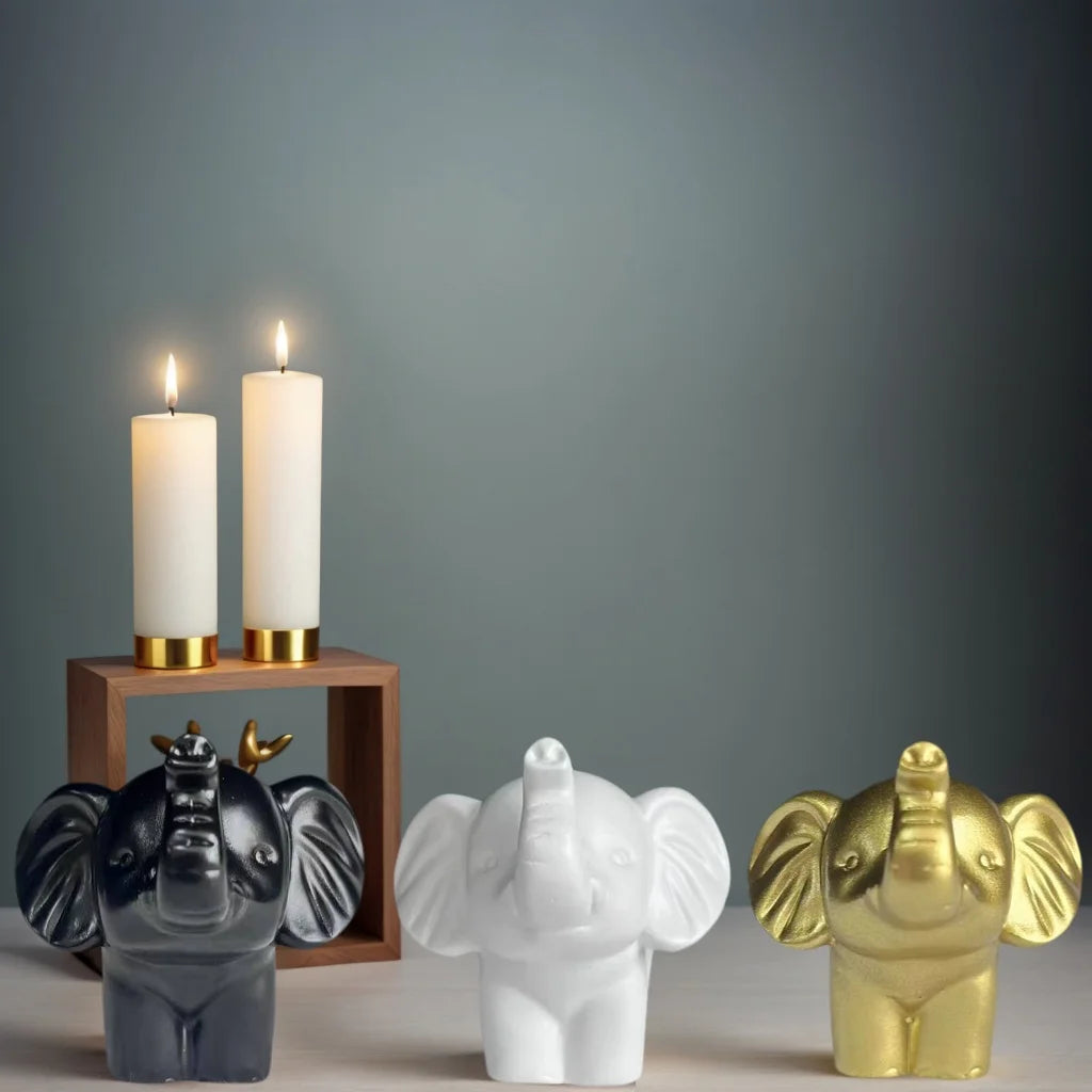Figurine d'éléphant dorée noire et blanche de style nordique, article de décoration d'intérieur porte-bonheur, décoration élégante et exquise pour le salon et le bureau, transmettant une atmosphère chaleureuse