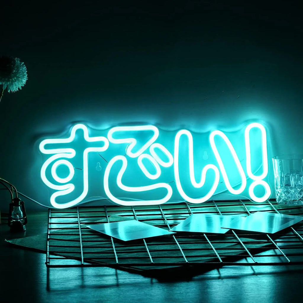 Superbe enseigne néon LED Japonaise bleu glacier pour la décoration murale, enseigne murale néon, fête, chambre, club, cadeau d'anniversaire ou d'Halloween
