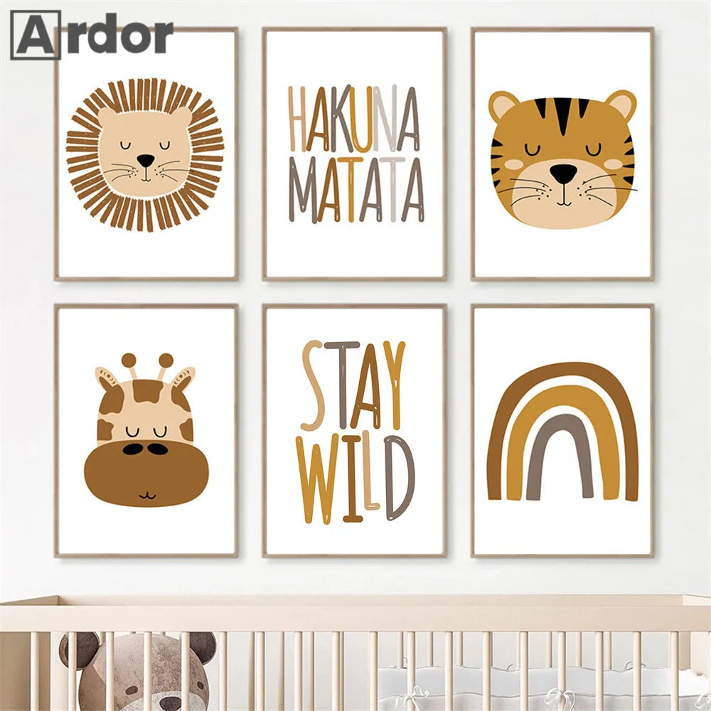 Póster artístico HAKUNA MATATA, lienzo para cuarto de bebé, pintura de animales de león, pósters de tigres, cuadros de pared nórdicos, decoración de habitación infantil