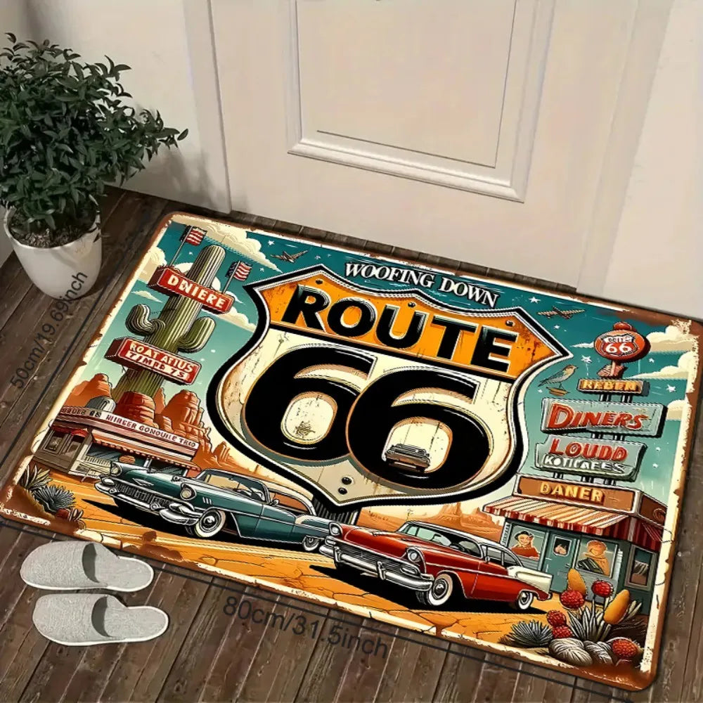 Alfombra con estampado temático de coche de carreras vintage VIKAMA, felpudo antimanchas para interior y exterior, alfombrilla para suelo de balcón y lavadero, decoración del hogar
