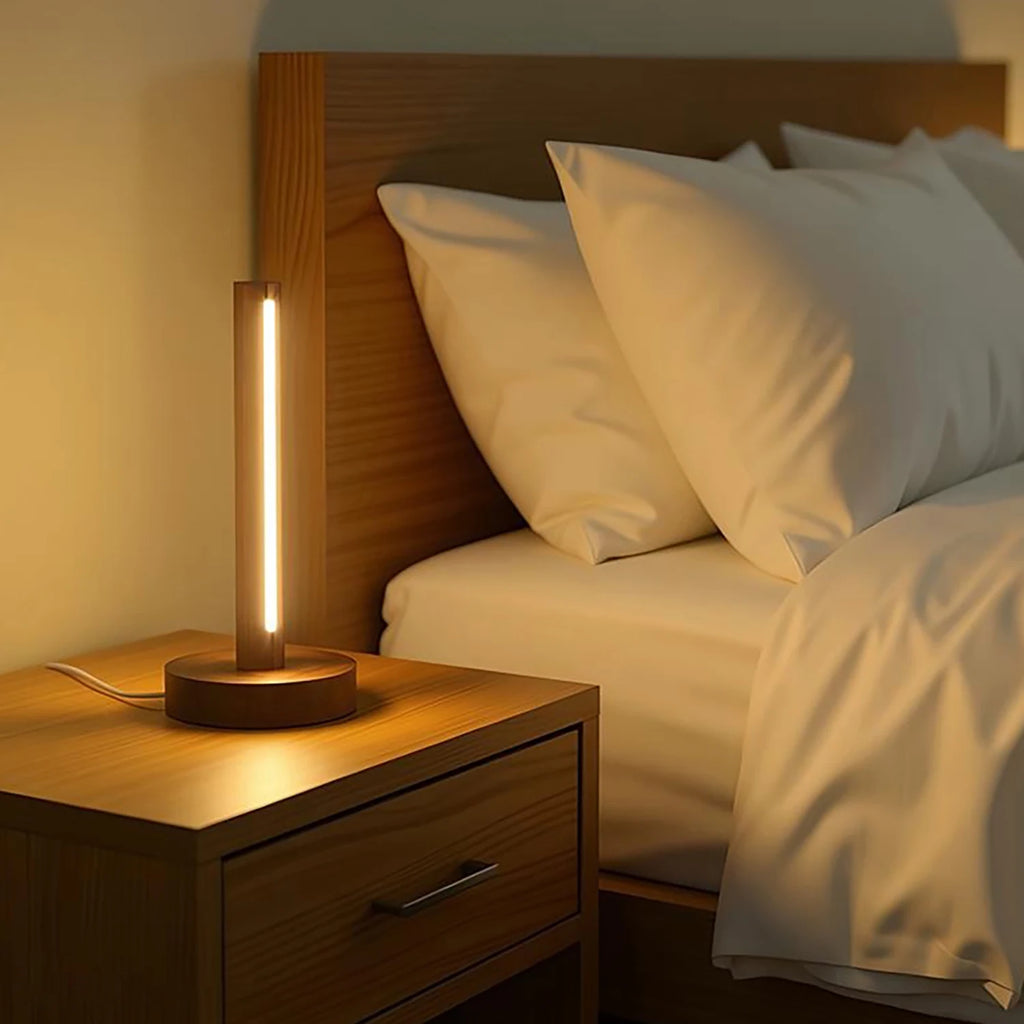 Lampe de table LED en bois naturel, alimentée par USB, lampe de bureau rétro, veilleuse minimaliste pour chambre à coucher, éclairage d'ambiance