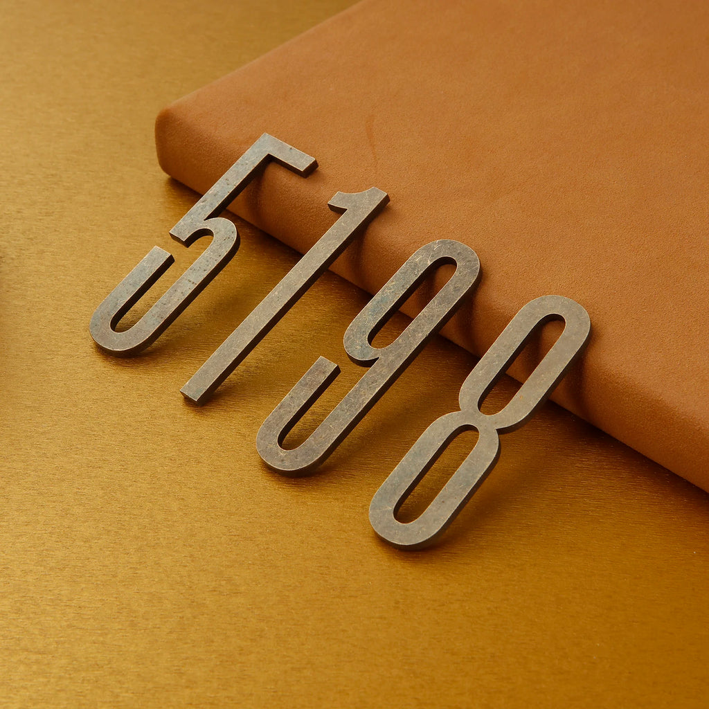 Número de puerta de bronce con adhesivo de respaldo de 7 cm, número de casa de metal, número de puerta de apartamento para hotel, hogar, buzón, etiqueta exterior