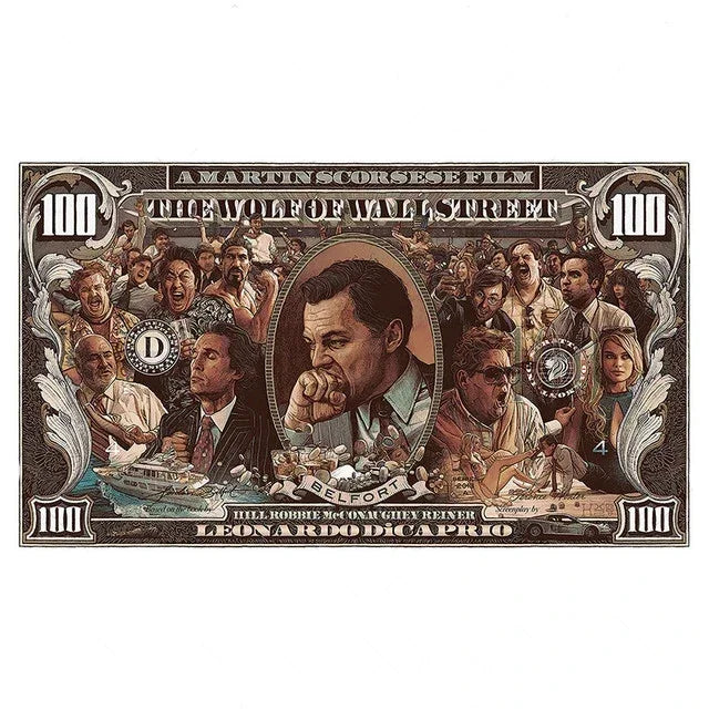 Arte de pared vintage, tarjeta negra americana El lobo de Wall Street, póster impreso en lienzo, decoración para sala de estar o dormitorio