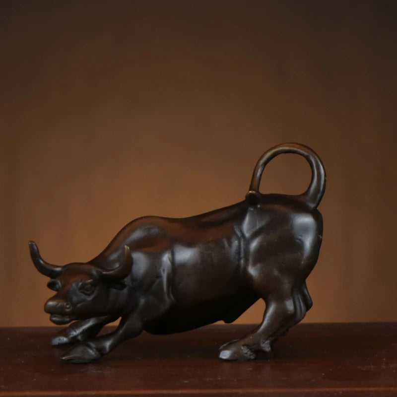 Figura de toro de Wall Street de latón de 12 cm, estatua de toro del mercado de valores, escultura de Feng Shui, regalo de decoración para el hogar y la oficina