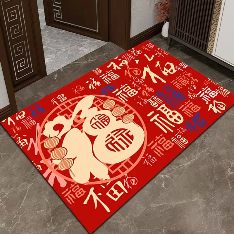 Tapis porte-bonheur sur le thème du Fu, multi-styles, pour entrée intérieure de maison chinoise, Nouvel An lunaire, porche, antidérapant, absorbant, durable