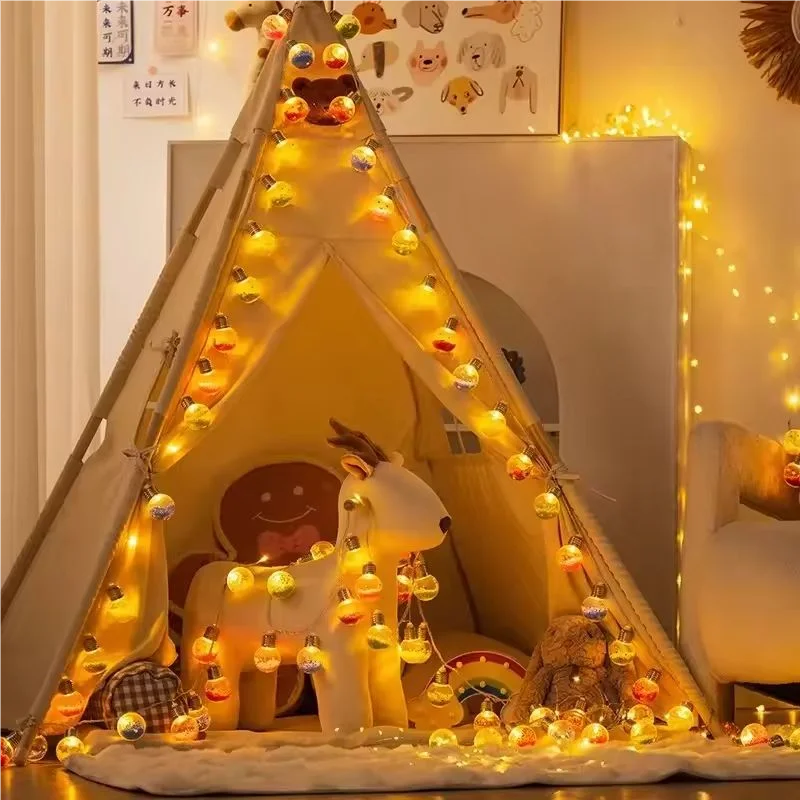 1 ud. 1,5 M10LED Guirnalda de luces de Navidad con bombillas y bolas sonrientes, Lámpara decorativa de árbol de Navidad, Luces de hadas para habitación, Fiesta de cumpleaños