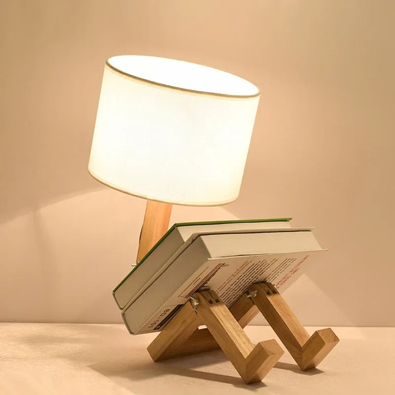Lampe de table réglable en forme de robot E27 en bois et tissu, lampe de chevet pliable pour salon, bureau, livraison directe