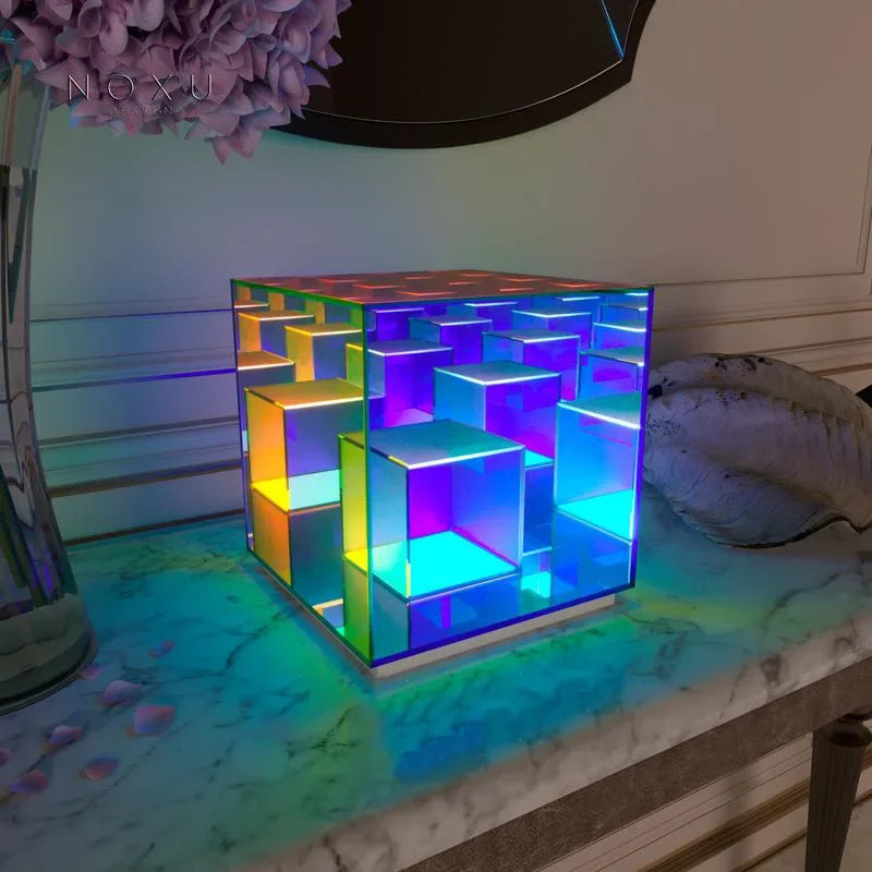 Colorful Cube Table Lamp Led Colored Acrylic Table Lamps For Living Room Bedroom Nordic Home Decor Light Night Bedside Lamp