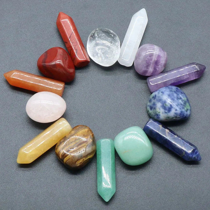 Ensemble de 14 pierres naturelles, 7 chakras, pierre de guérison Reiki, quartz minéral, ornement, pierre précieuse de guérison, décoration d'intérieur, pierres artisanales, cadeaux