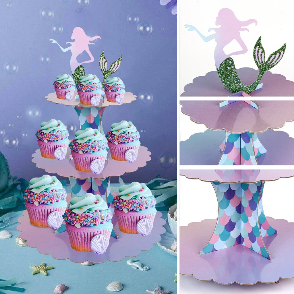 Soporte para Magdalenas con Cola de Sirena, Bajo el Mar, Suministros para Fiesta de Cumpleaños de la Sirenita, Decoración para Fiestas de Boda y Cumpleaños, Baby Shower para Niños
