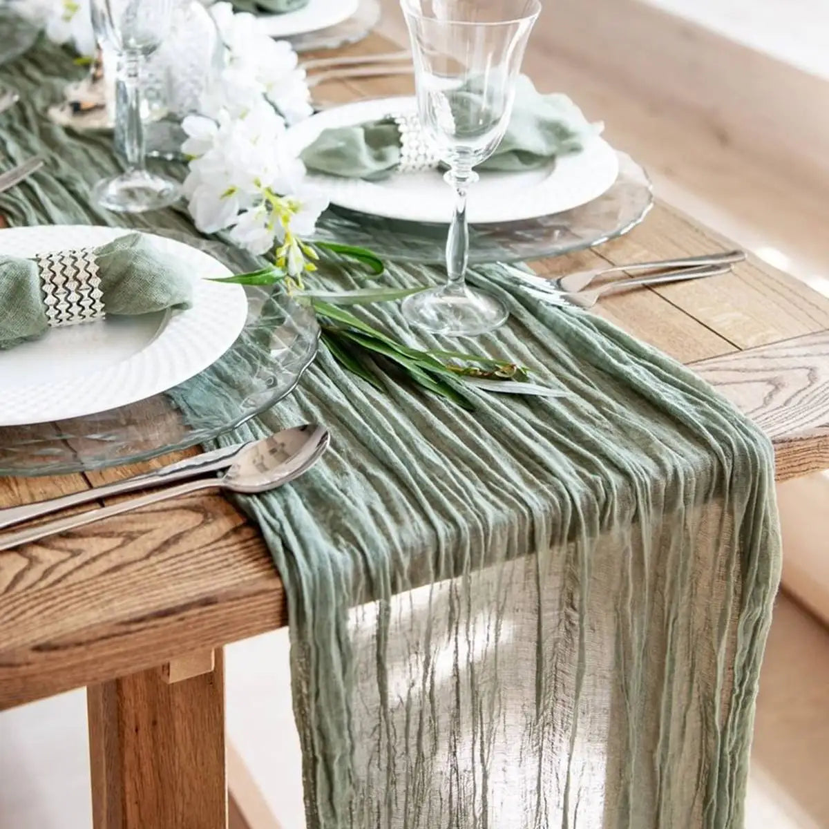 Camino de Mesa de Gasa Semitransparente, Salvia, Gasa de Queso, Decoración de Mesa, Comedor, Boda Vintage, Fiesta de Navidad, Banquetes, Arcos, Decoración de Pasteles