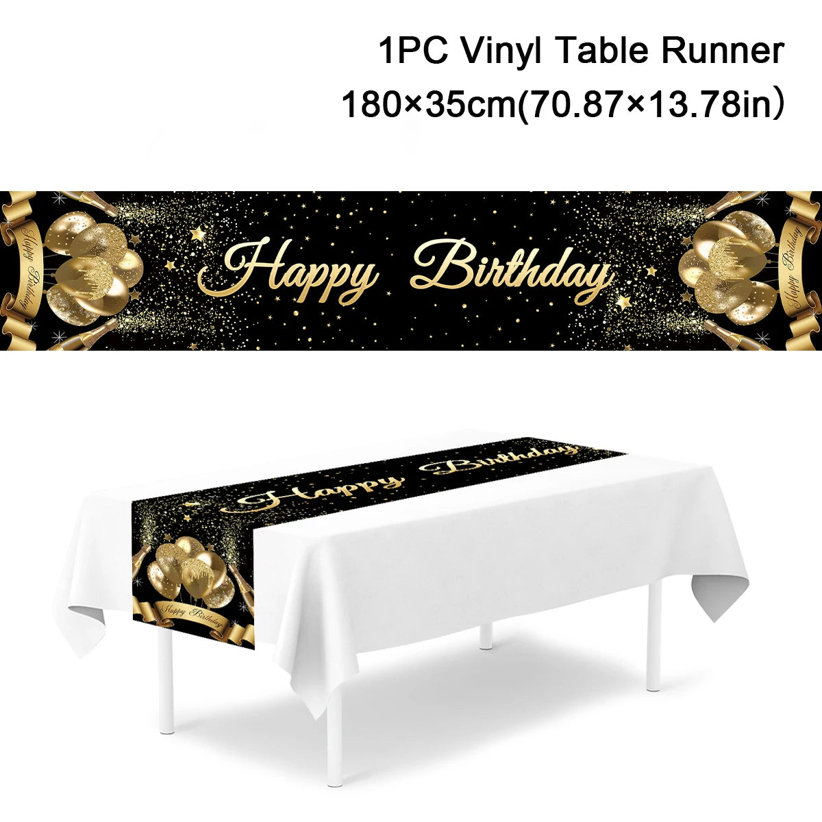 Black Gold Happy Birthday Table Runner 30th 40th 50th Birthday Party Decoration Adult  Anniversary Birthday Party Supplies