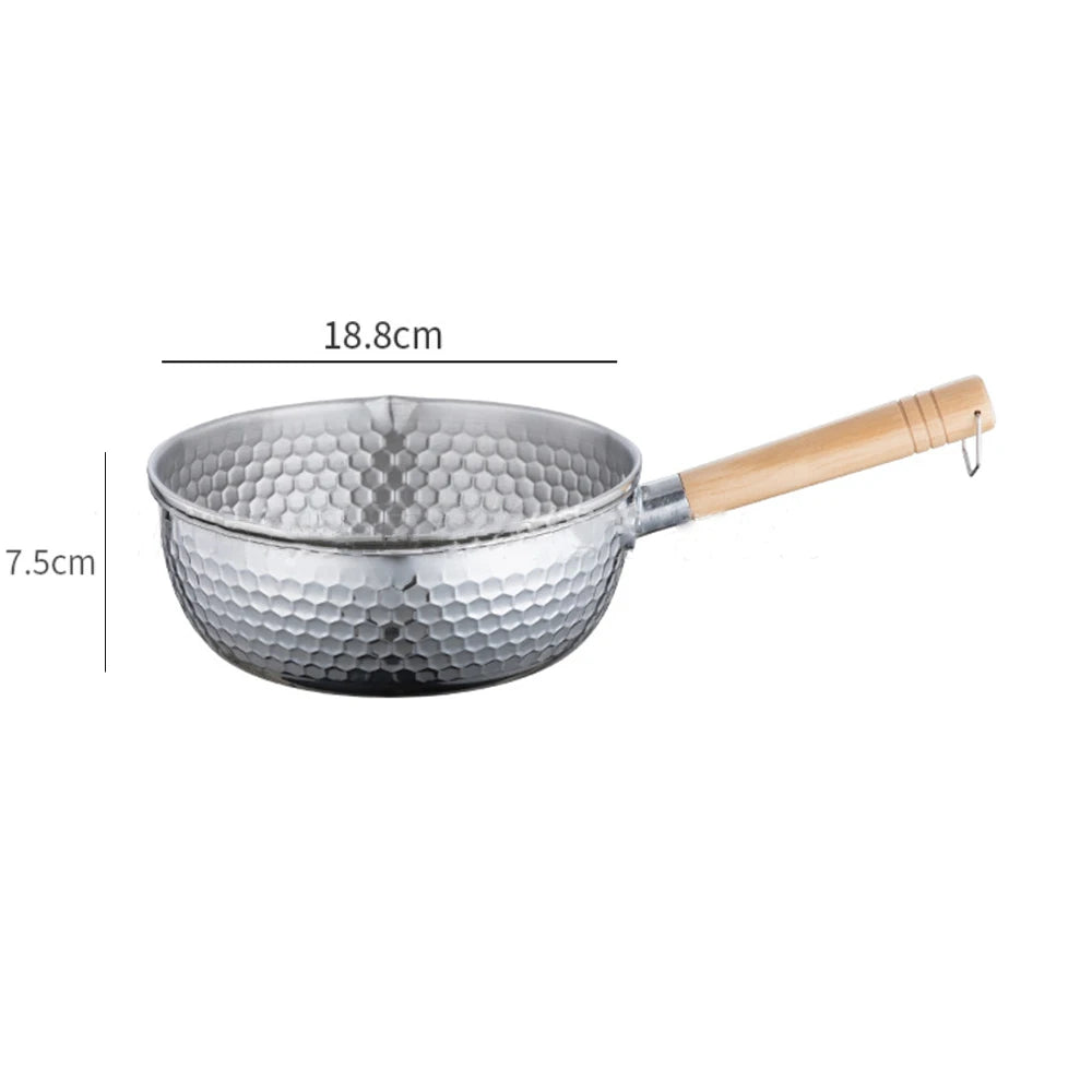 Casserole en acier inoxydable 430, casserole japonaise Snow Pan, wok à frire, poignée en bois, marmite, casserole à lait, ustensiles de cuisine, batterie de cuisine