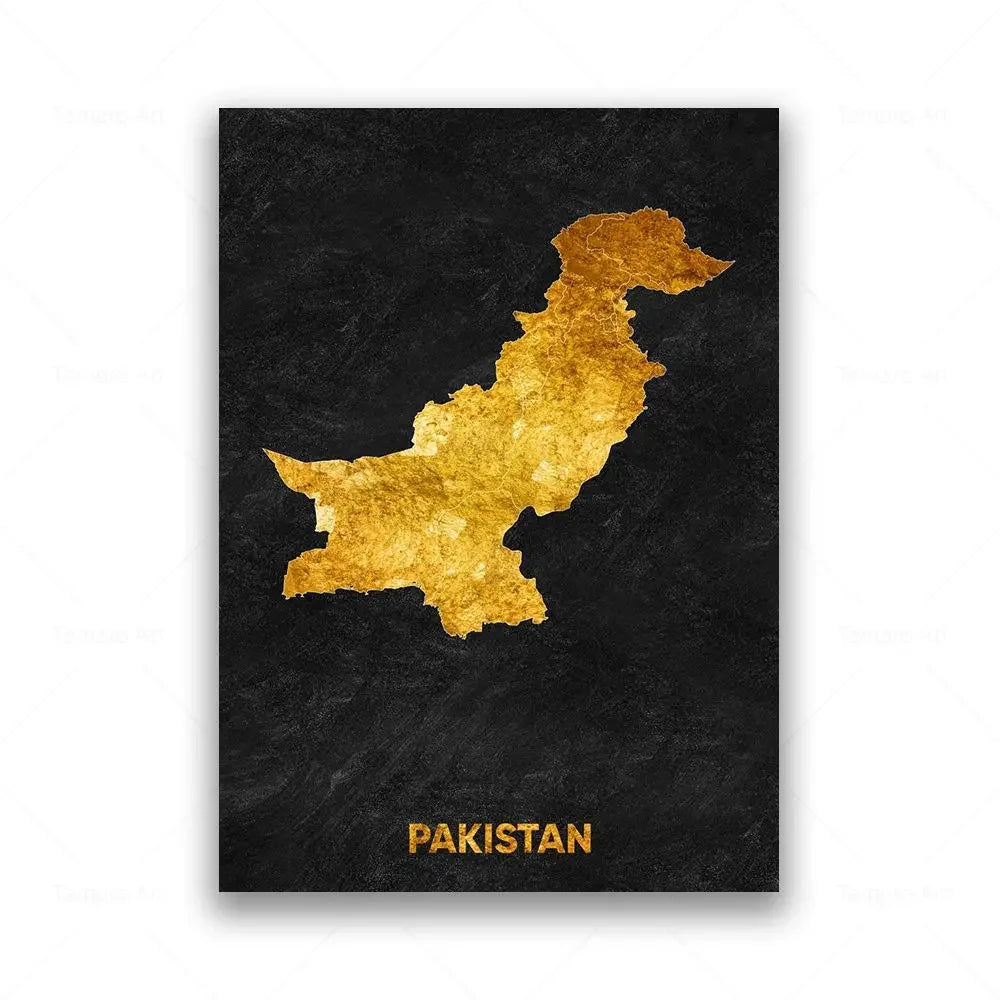 Classic Abstract Wall Art Black Gold Lebanon Country Map HD Canvas Print Poster Home Living Room Bedroom Decoration