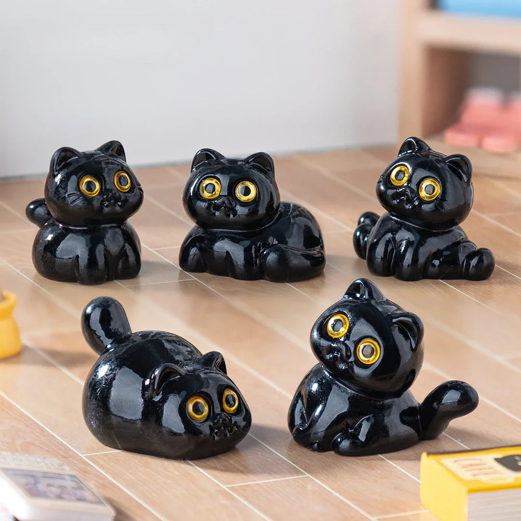 5-15Pcs Ornement Chat Noir Mini Figurines Miniature Résine Mignon Chatons Micro Paysage Artisanat Petits Ornements Décoration de Bureau