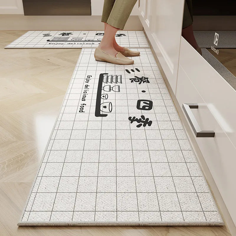 VIKAMA Alfombra de cocina de terciopelo de cristal de 1/2 pieza con diseño de dibujos animados, fácil de manejar, larga, resistente a la suciedad y antideslizante