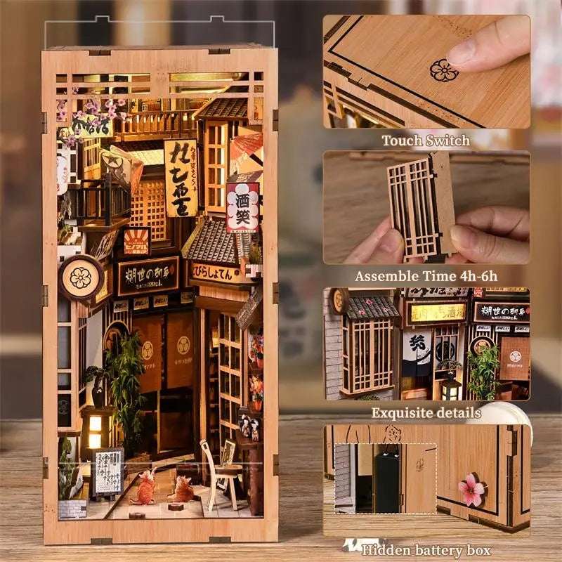 Allée des chats – Maison miniature DIY – Kit de serre-livres 3D en bois, serre-livres et décoration d'intérieur à assembler soi-même, Noël et Black Friday