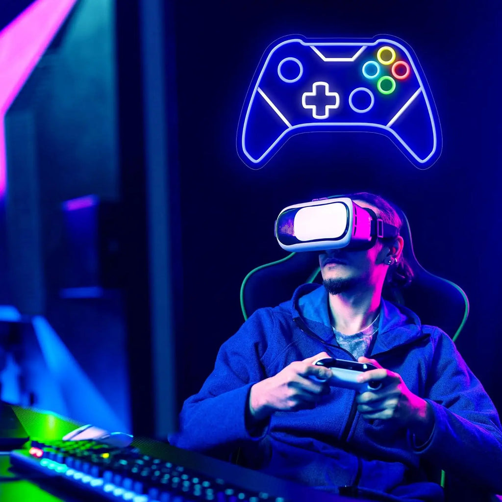 Letrero de neón para gamer con forma de mando LED, letrero de neón USB para decoración de habitación de gamer, el mejor regalo para adolescentes, niños y niñas