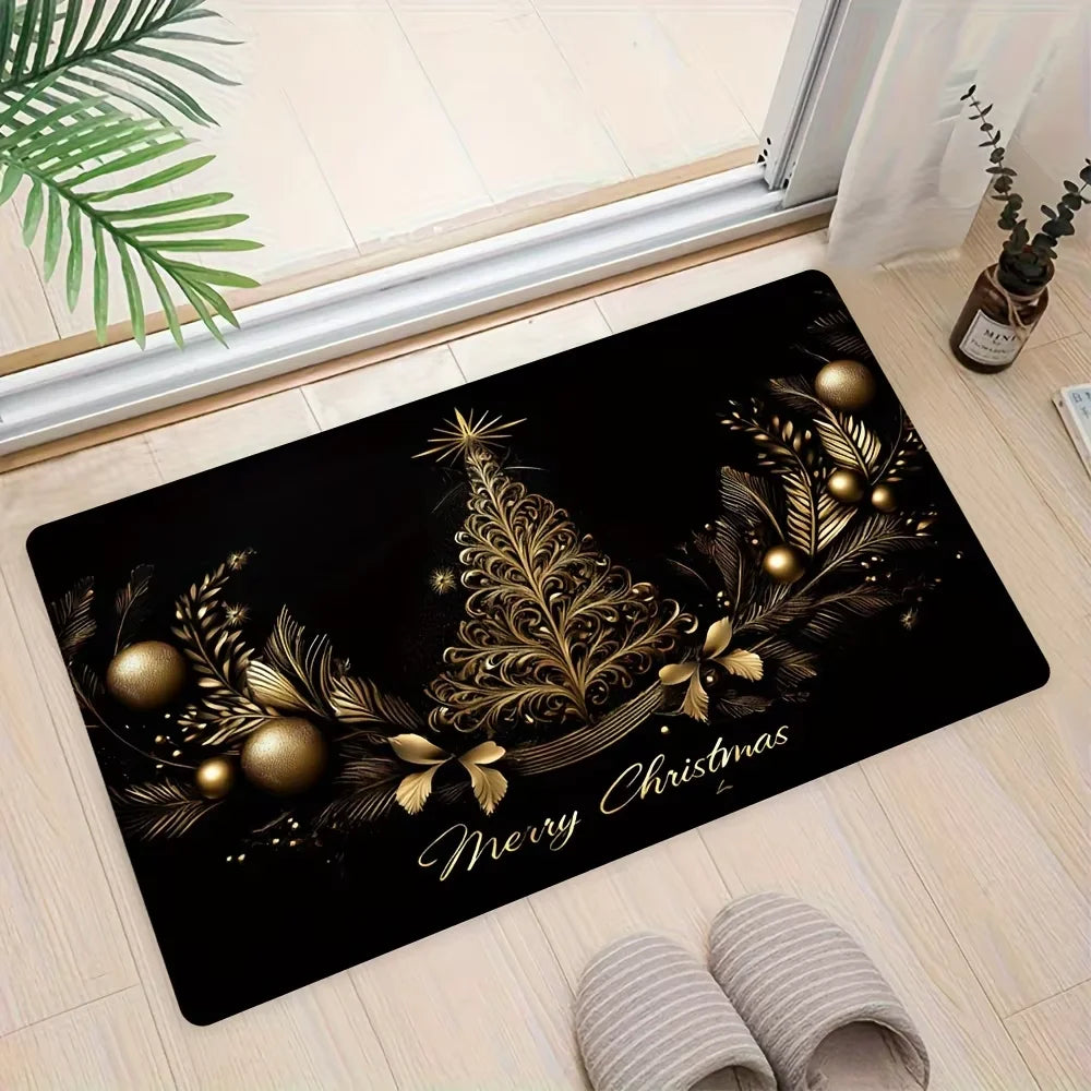 Alfombra de Navidad VIKAMA, felpudo suave, alfombra de árbol de Navidad romántica para sala de estar, alfombra para dormitorio, felpudo de bienvenida para exteriores