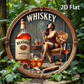 1 letrero de metal redondo vintage con temática de whisky - Diseño de logotipo inspirado en mujer del whisky y James Bond, arte de whisky escocés y bourbon
