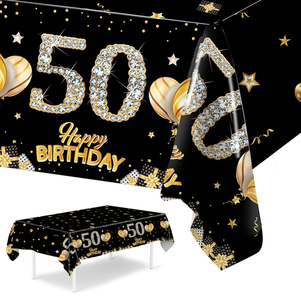 Mantel de plástico negro para cumpleaños 18 30 40 50 60 años, decoración para fiestas de cumpleaños infantiles y de mujeres, suministros para fiestas, recuerdos, aniversario