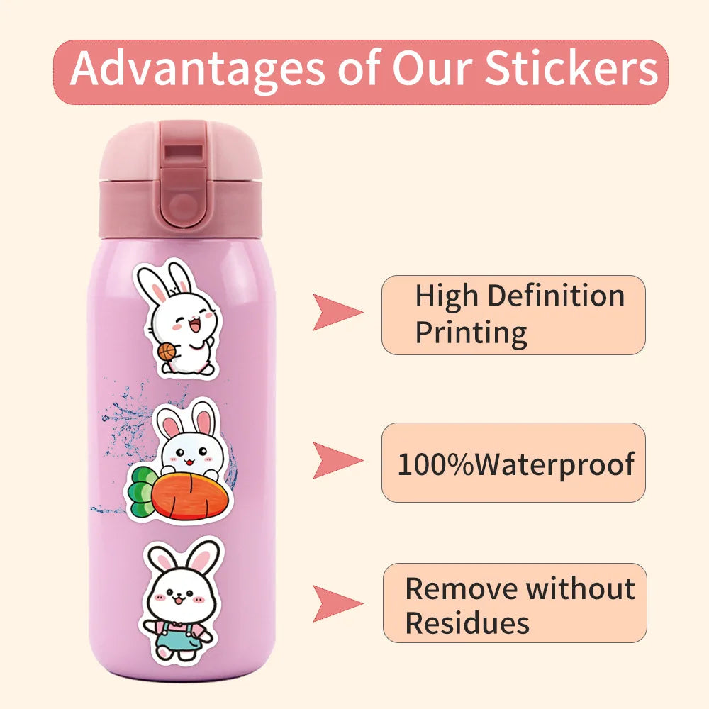 60/120 PCS Autocollants Mignons Série Animaux Lapin Graffiti Bagages Tasse à Eau Scooter