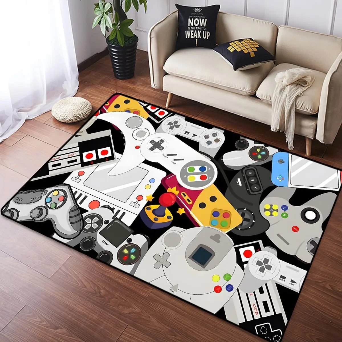 Tapis de jeu Fashion Crystal Pile avec contrôleur de jeu vidéo Tapis de chambre de jeu à poils longs Tapis antidérapant