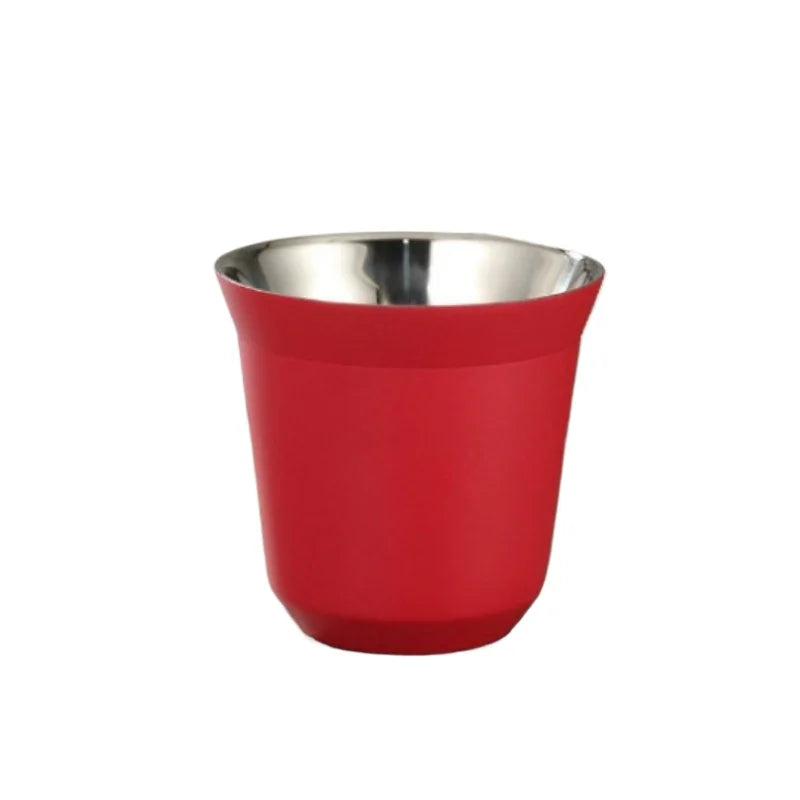 Nouvelle tasse à café capsule à double paroi en acier inoxydable, fond plat, simple et estival, couleur unie de haute qualité.
