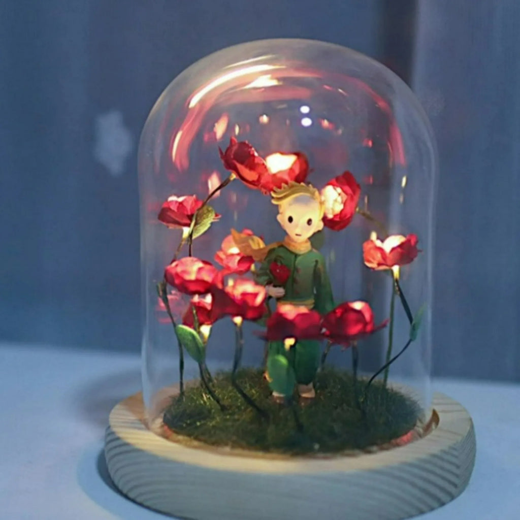 Pequeño Príncipe Luz Nocturna Lámpara de Ambiente Rosa Eterna Regalo DIY Hecho a Mano Regalo de Navidad San Valentín Cumpleaños para Niña