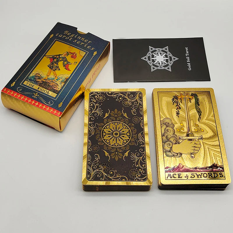 Nouvelle version Cartes de Tarot Noires Estampage à Chaud Feuille d'Or Jeu Oracle Rider en Plastique pour Débutants et Collectionneurs