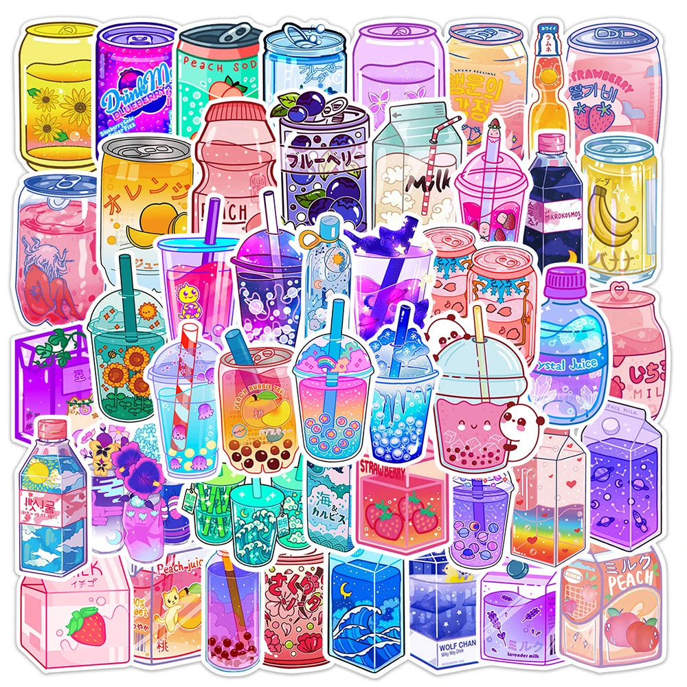 10/30/50 Pièces Autocollants Esthétiques Mignons Boissons INS Dessin Animé pour Scrapbook Ordinateur Portable Téléphone Bagage Agenda Voiture Décoration Autocollant Jouet Enfant