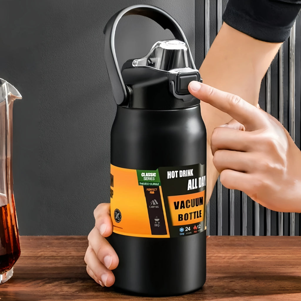 800-1500ML Vaso Térmico de Acero Inoxidable 304 Botella Termo Exterior Taza Portátil Botellas de Vacío Frío y Caliente Botella de Agua con Pajita