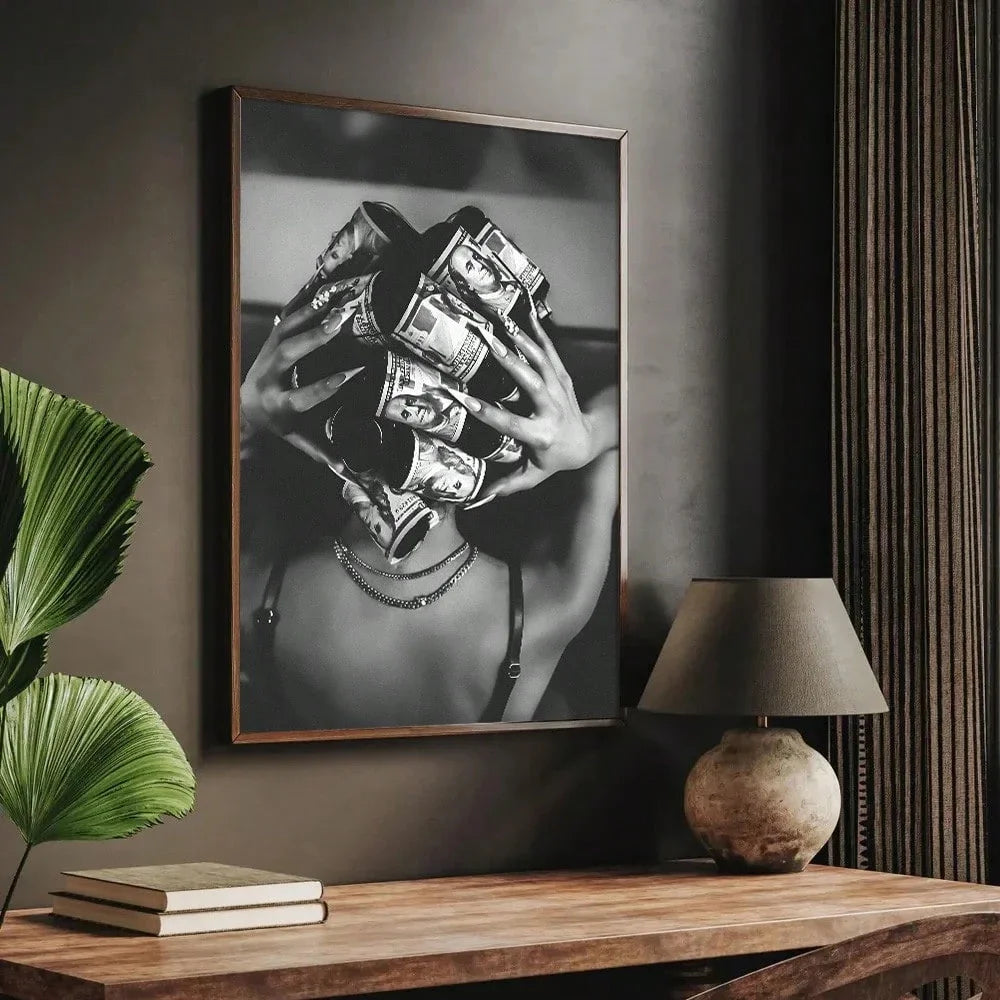 Toile de fond murale de mode, impression de poster, art simple en noir et blanc, peinture tendance, convient pour dortoir, décoration d'intérieur moderne