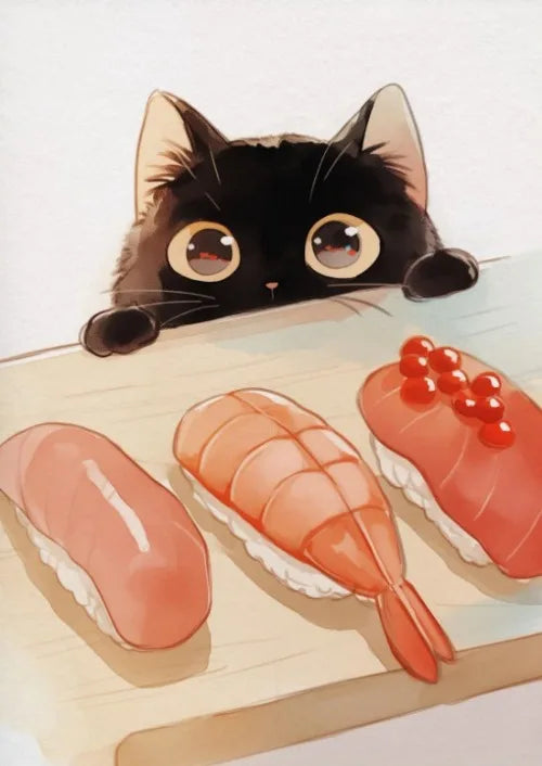 Póster Vintage Japonés Gato Comiendo Ramen Sushi Maneki Neko Arte de Pared de Cocina Gato Japonés Neko Decoración de Pared Lienzo Pintura Restaurante