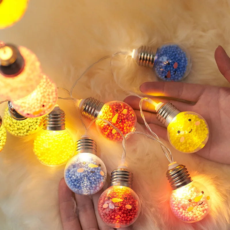 1 ud. 1,5 M10LED Guirnalda de luces de Navidad con bombillas y bolas sonrientes, Lámpara decorativa de árbol de Navidad, Luces de hadas para habitación, Fiesta de cumpleaños