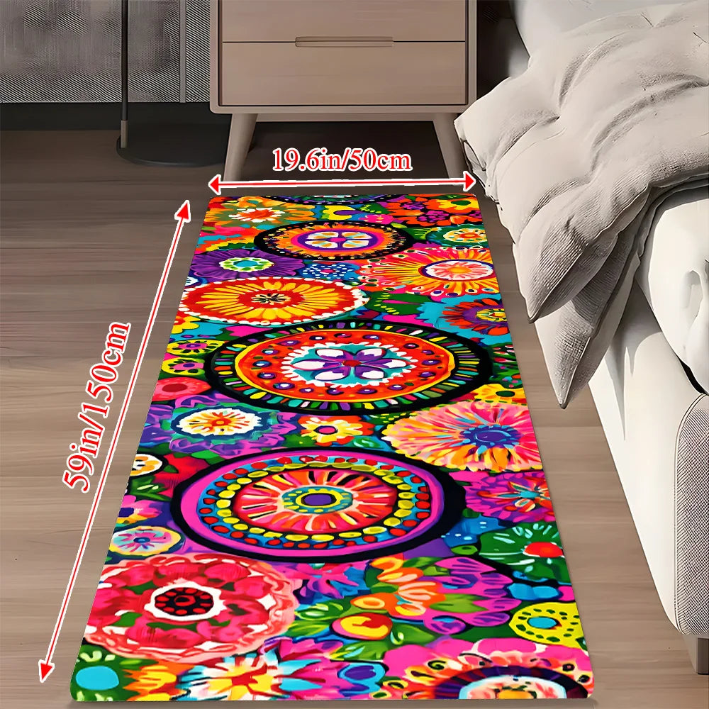 Alfombra de Flores Vintage VIKAMA Colores Brillantes Alfombra de Cocina Felpudo Alfombra de Bienvenida Alfombra Larga Alfombra de Invierno para Dormitorio Alfombra para Sala de Estar