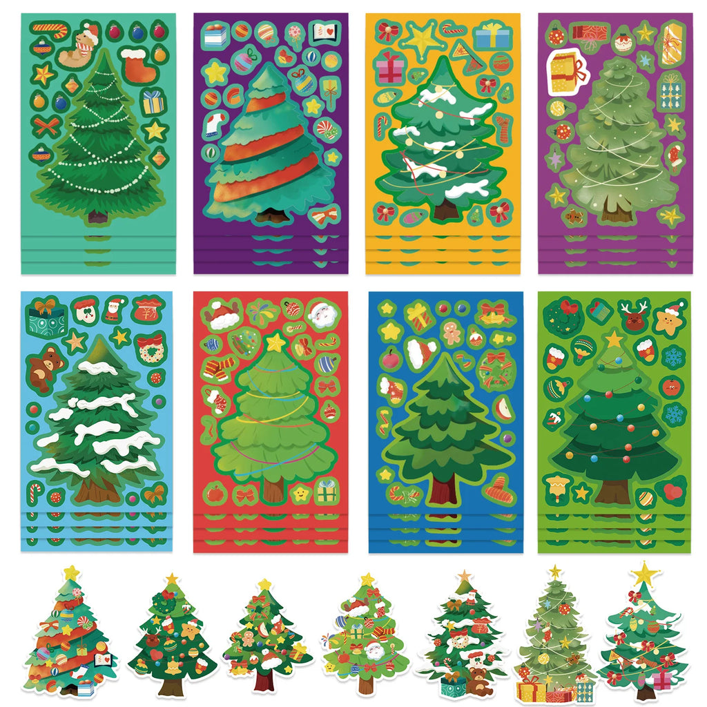 8/16/24 autocollants de puzzle jouet, autocollants de père Noël à faire soi-même pour arbre de Noël, autocollants de papeterie étanches à la main